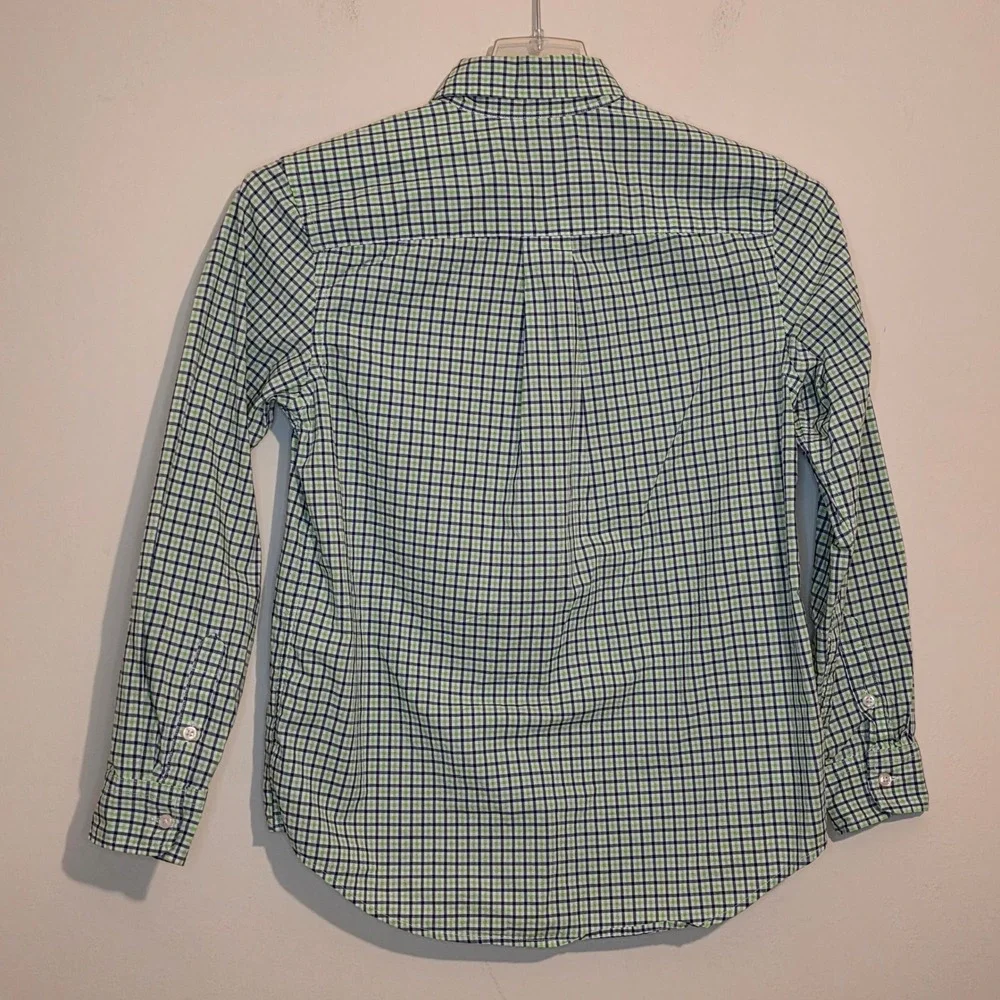 Ralph Lauren Kids‎ L 14-16 Button Down Shirt Long Sleeve Green Navy Gingham Polo